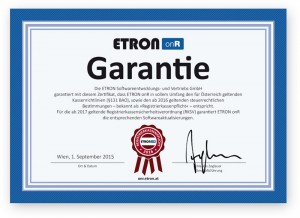 ETRON onR Zertifikat – Registrierkassenpflicht + RKSV 2017